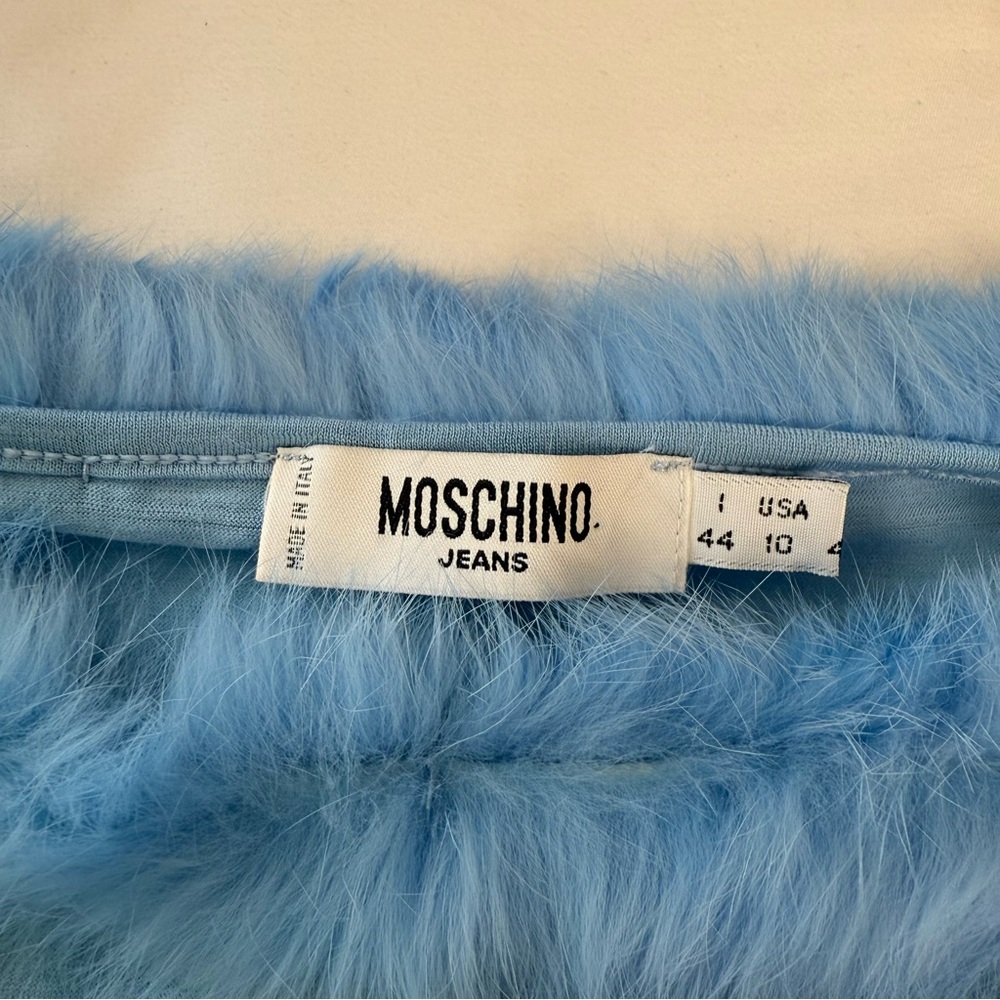 Moschino Pastel Blue Fur Trim Top Long Sleeve Size‎ 10 USA Made in Italy - Picture 4 of 10